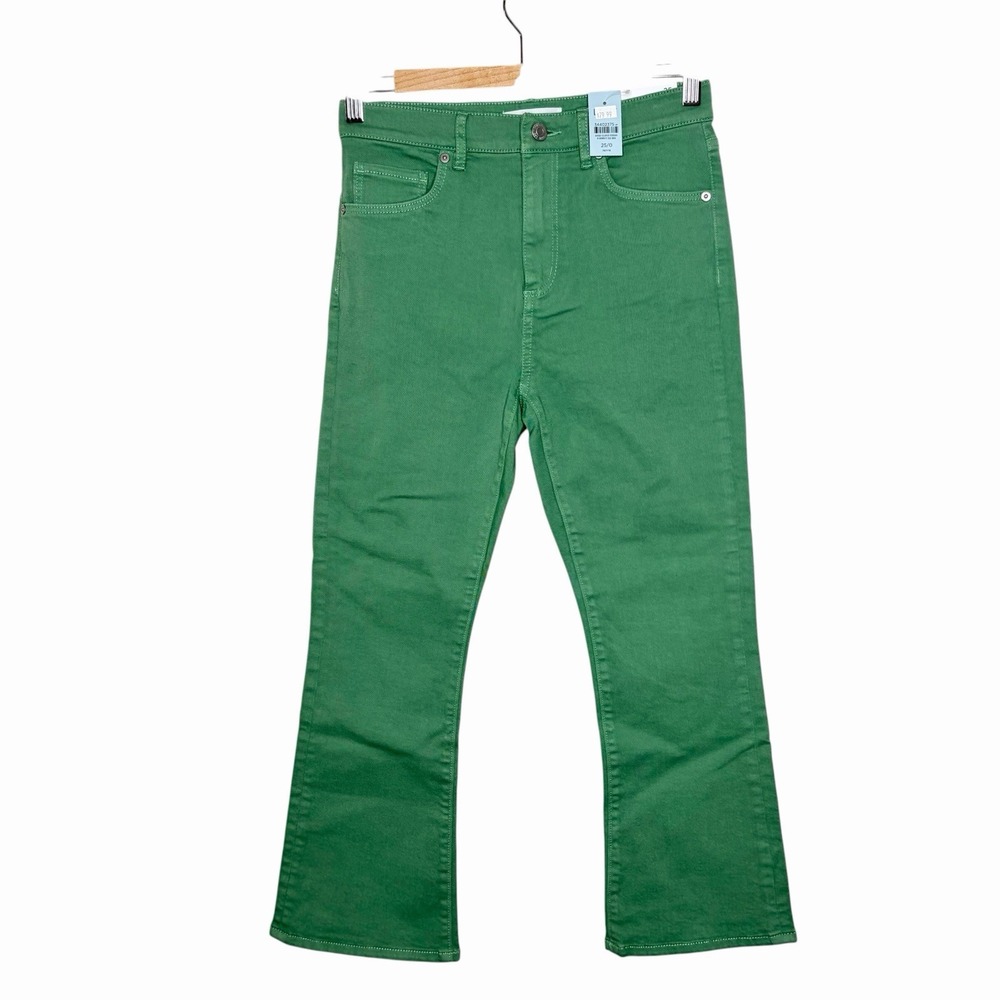 Loft The Kick Crop Jeans Green Womens Size 25/0 Petite High Rise Bootcut Stretch